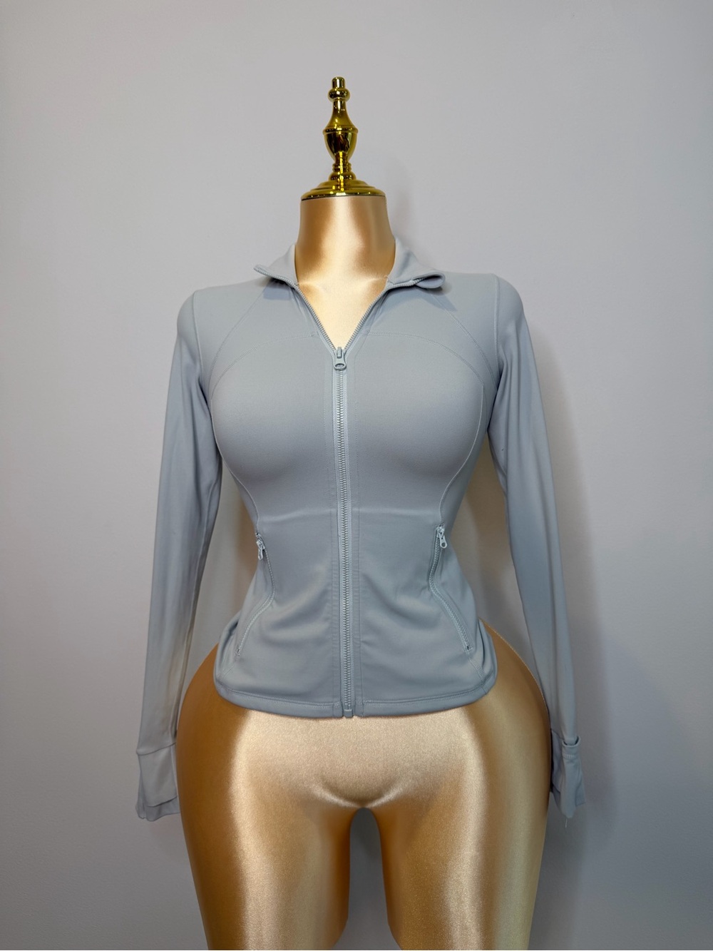 GLOWMODE Light Grey/Blue Sculpting Full Zip Workout Jacket